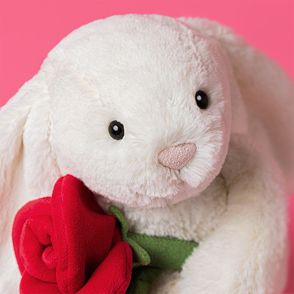 Cream-Bunny-with-Rose, View 1