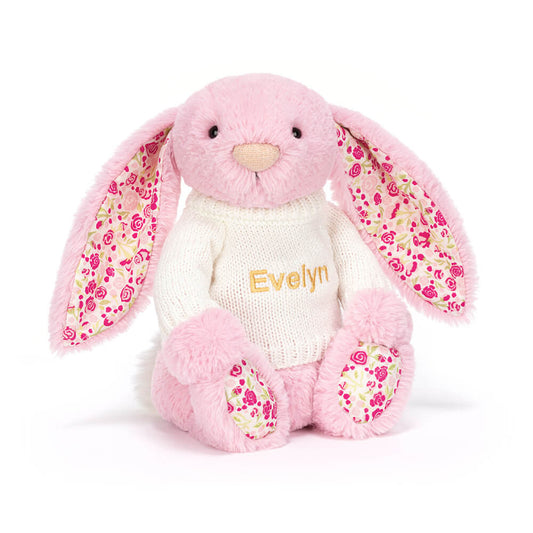 Blushkin Blossom Luxe Bunny with Personalised Cream Jumper, Main View