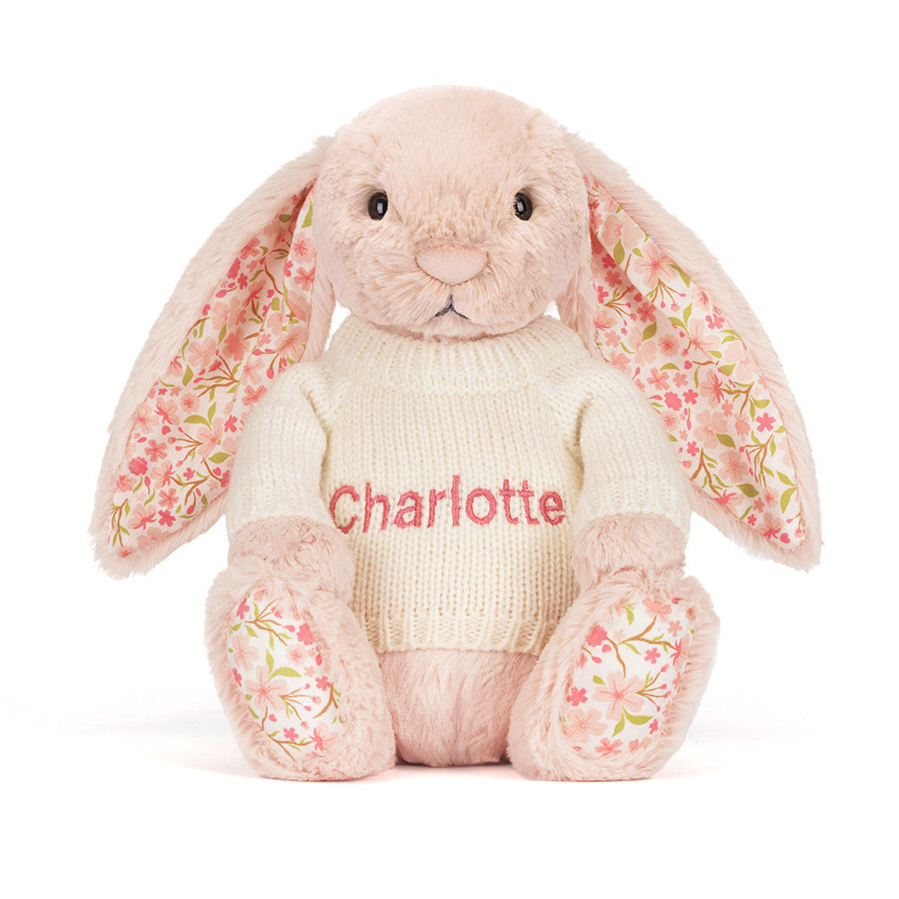 Blossom Blush Bunny 'Cherry' with Personalised Cream Jumper, View 4