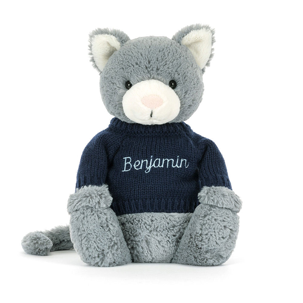 Bashful Kitten with Personalised Navy Jumper, View 4