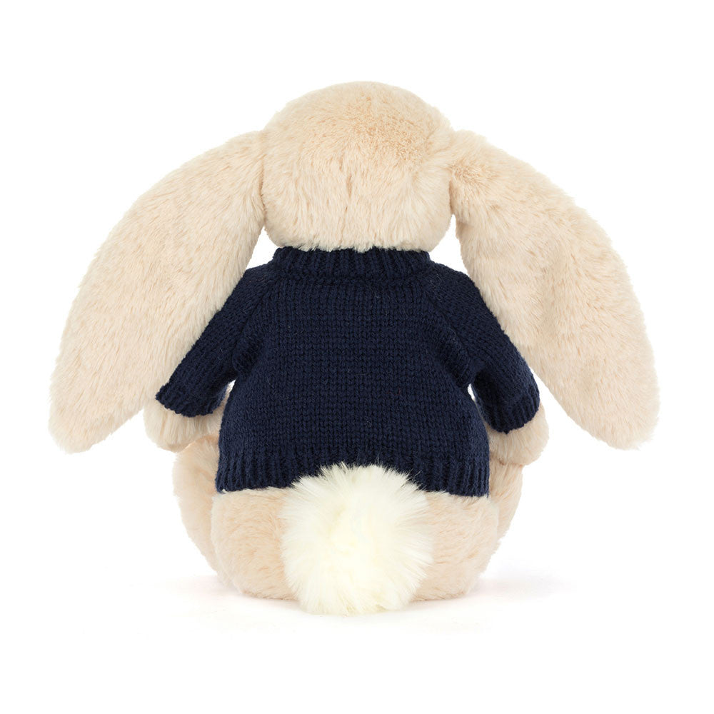 Bashful Luxe Bunny Willow with Personalised Navy Jumper, View 4