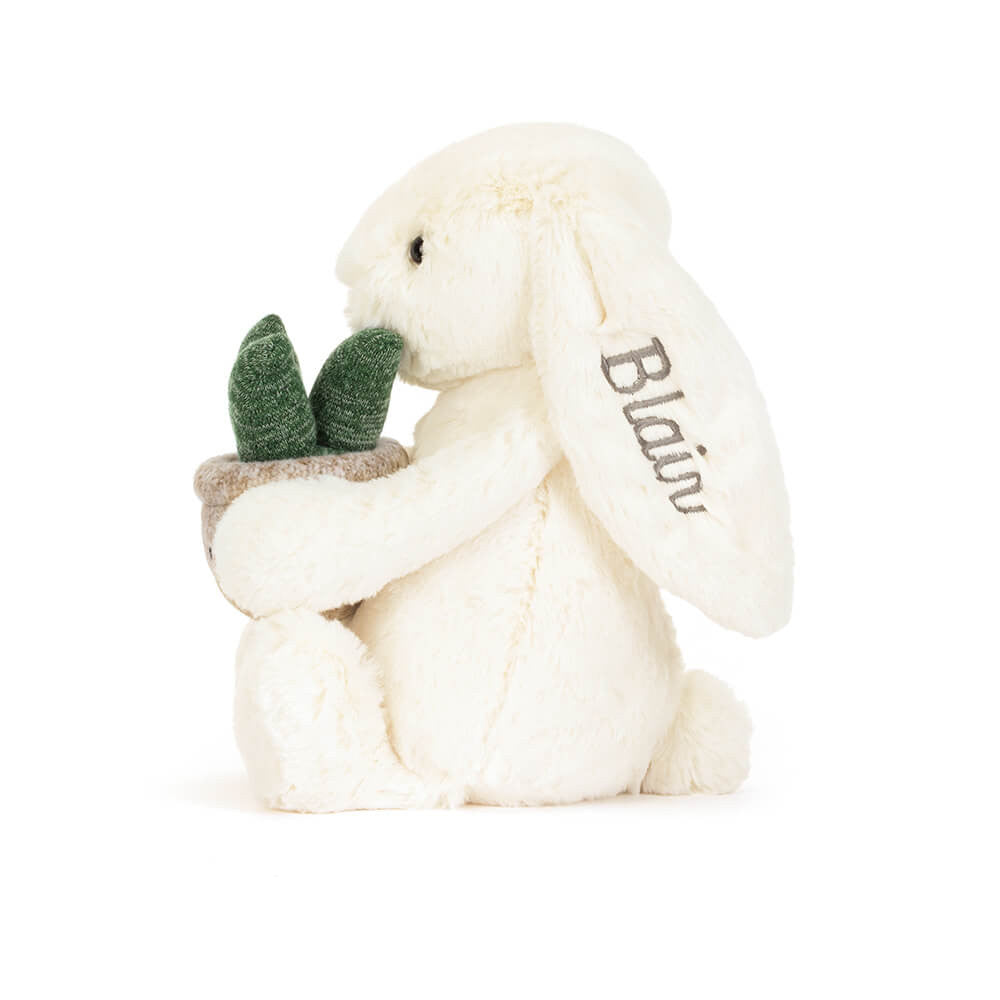 Personalised Cream Bunny with Plant, View 2